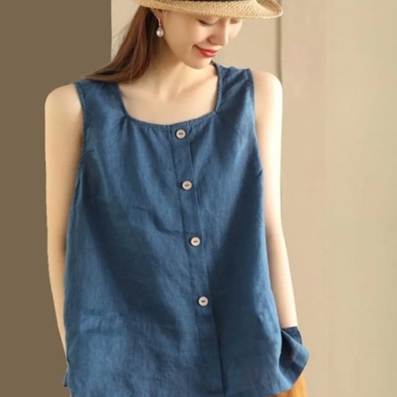 Summer Simple Button Loose Vest Women