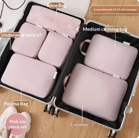 Compressible Travel Storage Bags Set - 6-Piece Luggage Organizers For Compartmentalized Packing Cubes