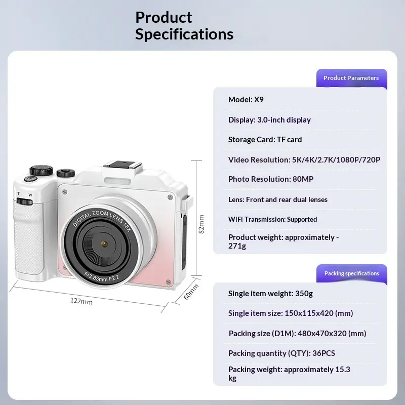 Digital Camera For Students 8K Mirrorless High-Definition Video Recording CCD Front And Rear Selfie Lens