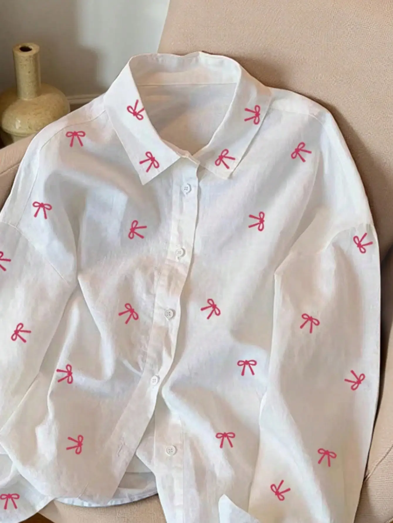 Bow-Print Casual Shirt For Women SpringSummer