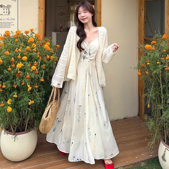 French-style Womens Retro Embroidered Slip Dress That Flatters The — image 1
