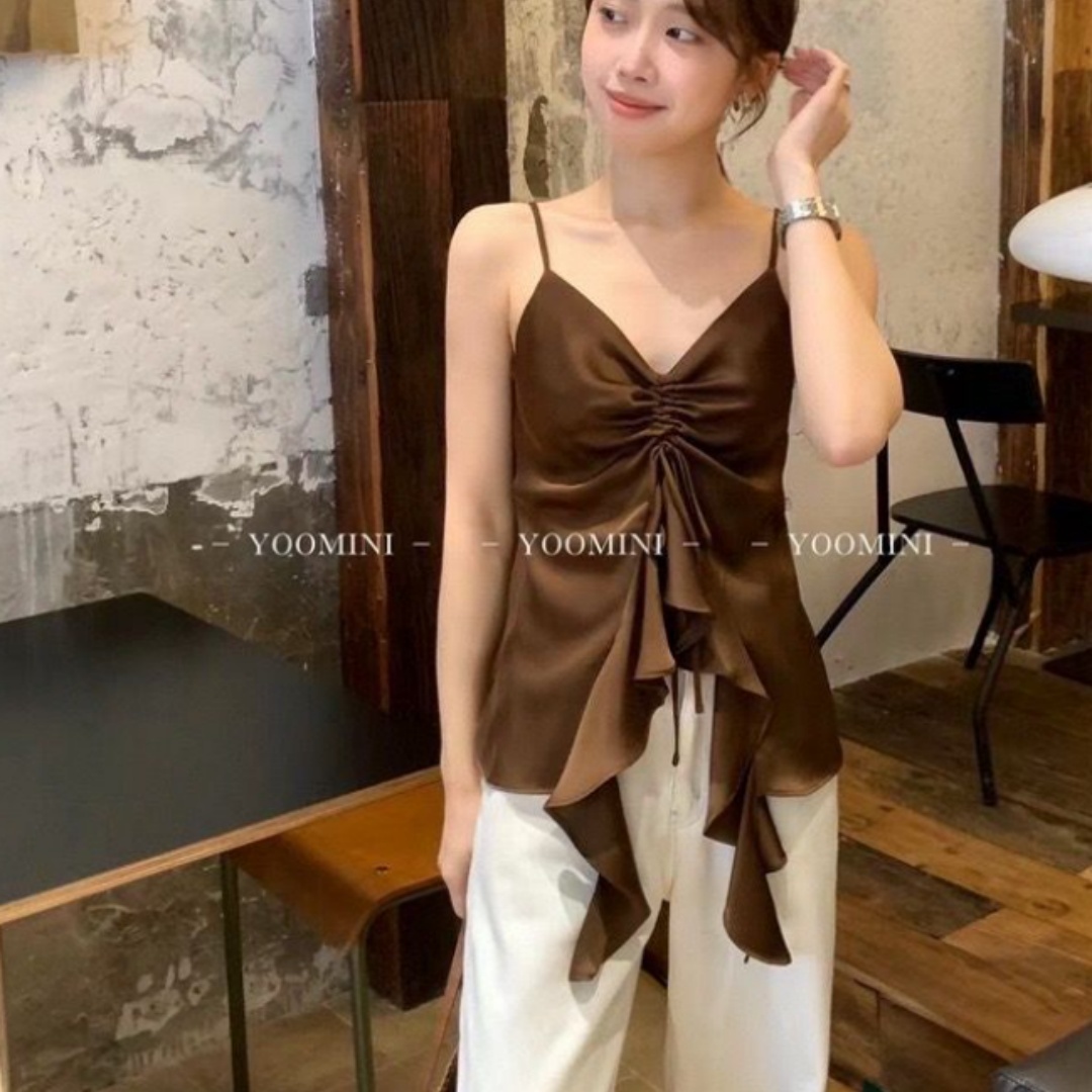 Peppermint Mambo Acetate Satin V-Neck Camisole For Women