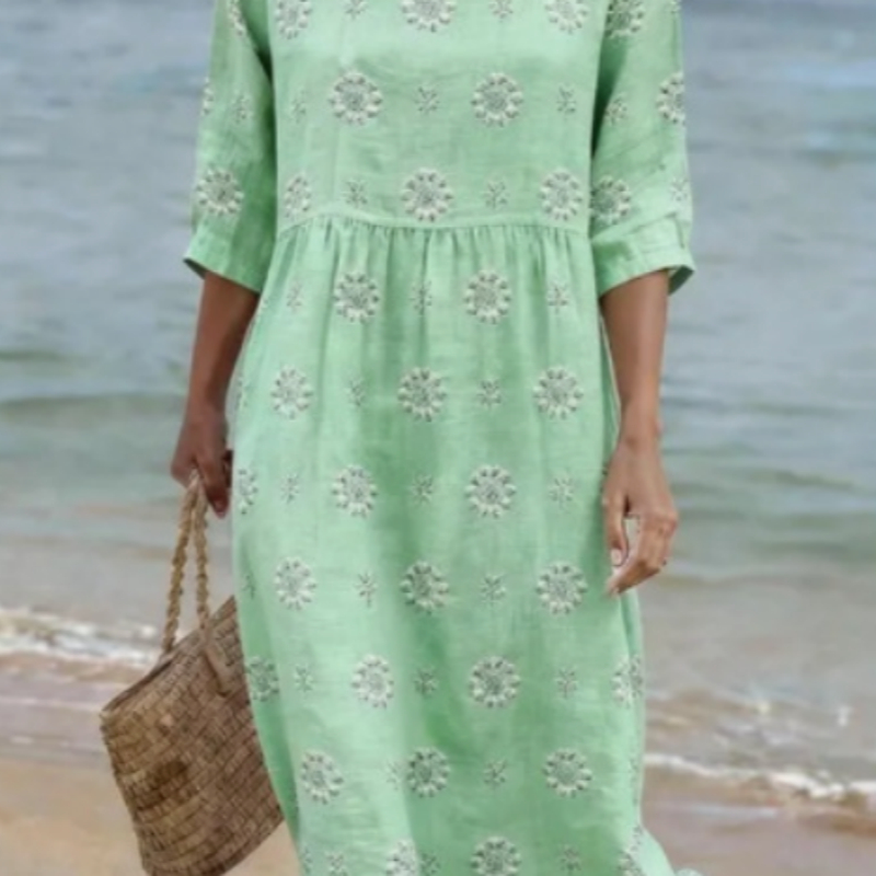 Women's Loose Round Neck Fashion Premium Long Sleeve Printed Dress