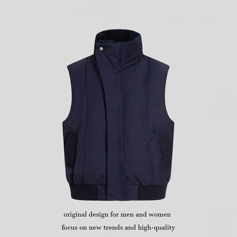 American-style Retro Solid-color Simple Stand-collar Cotton Vest