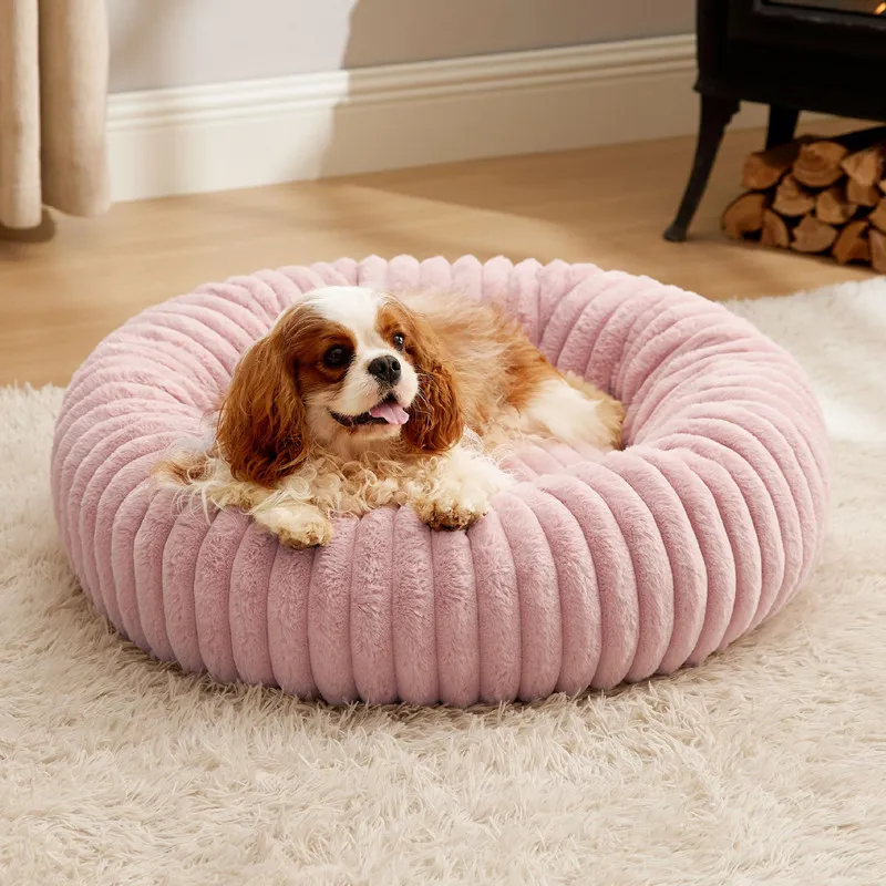 Pet Bed High-Grammage Vertical-Stripe Rabbit Fur Plush