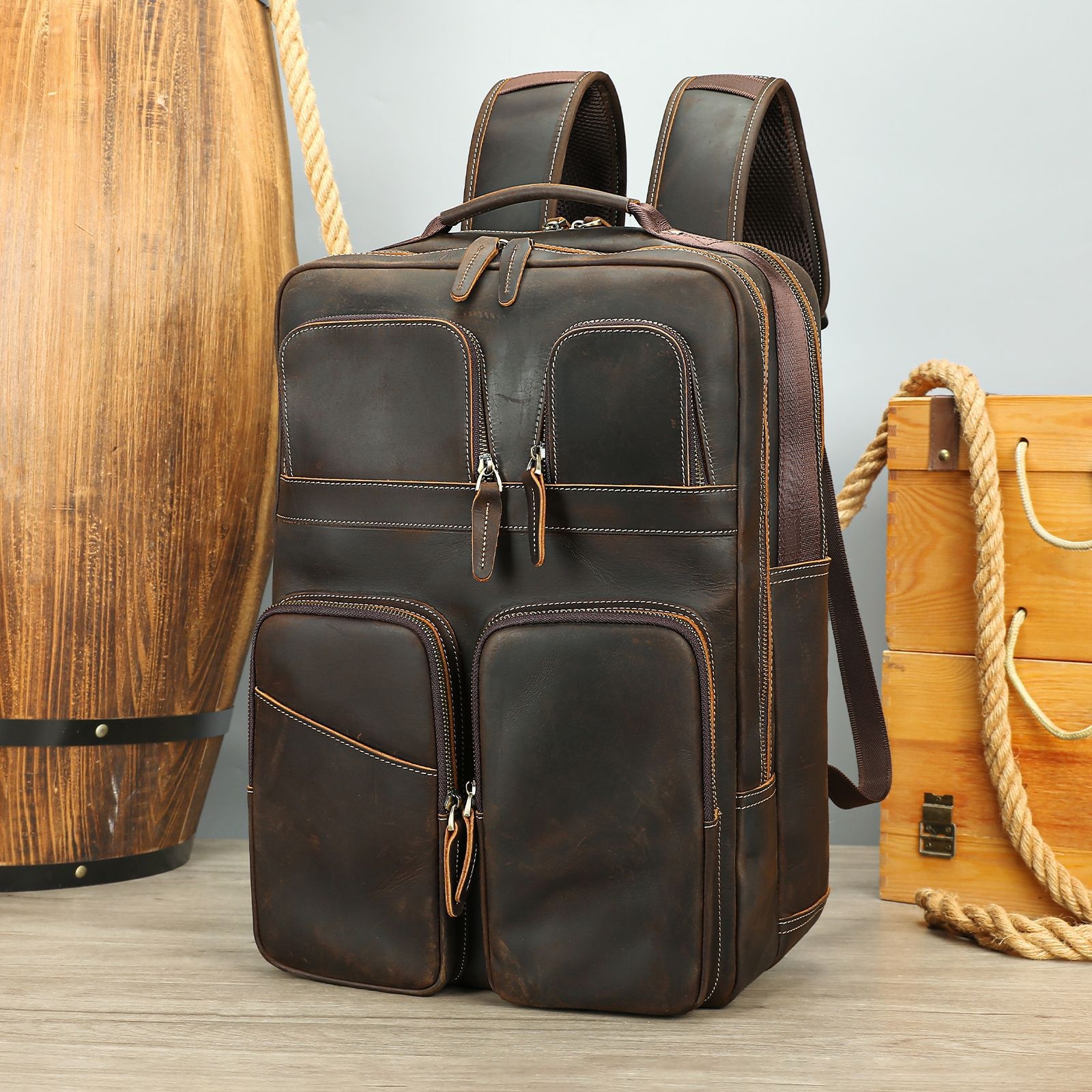 Outdoor Leather Large-Capacity Backpack