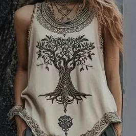 Womens Digital-Print Pleated Crew-Neck Summer Casual Fashion Top