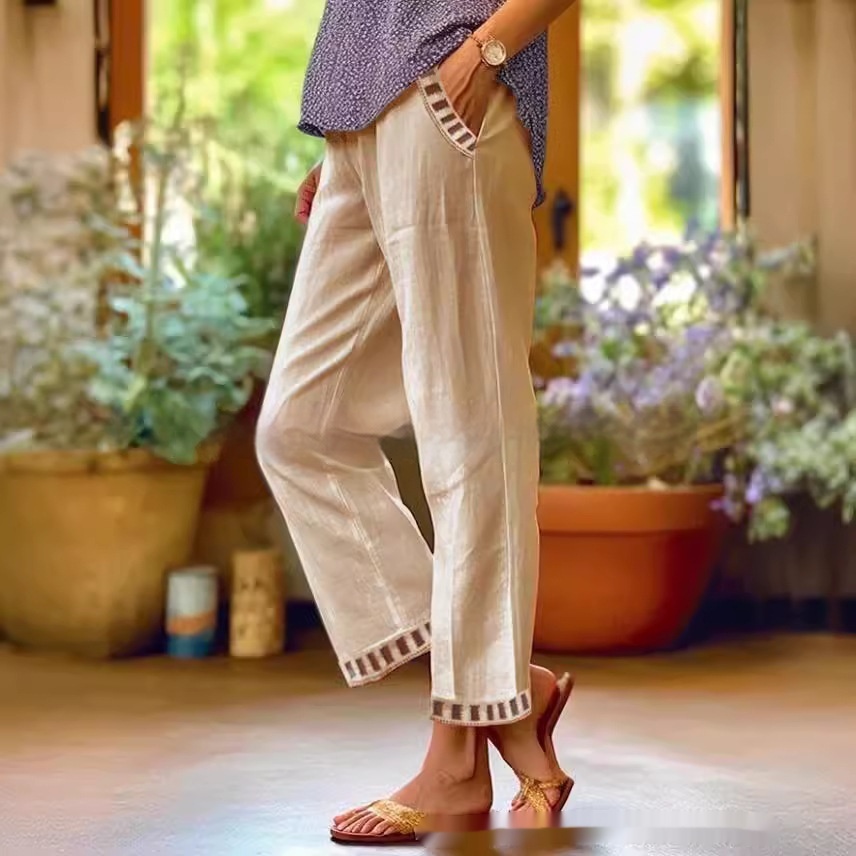 Women’s straight leg casual pants with full-length fit and mid waist