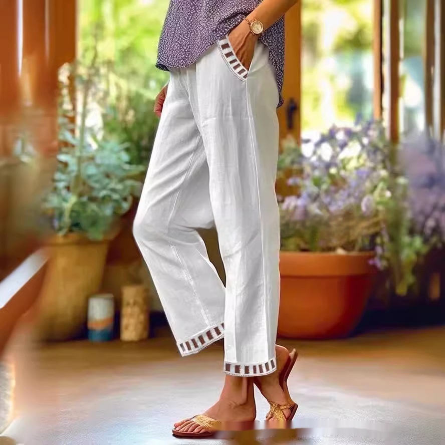 Women’s straight leg casual pants with full-length fit and mid waist