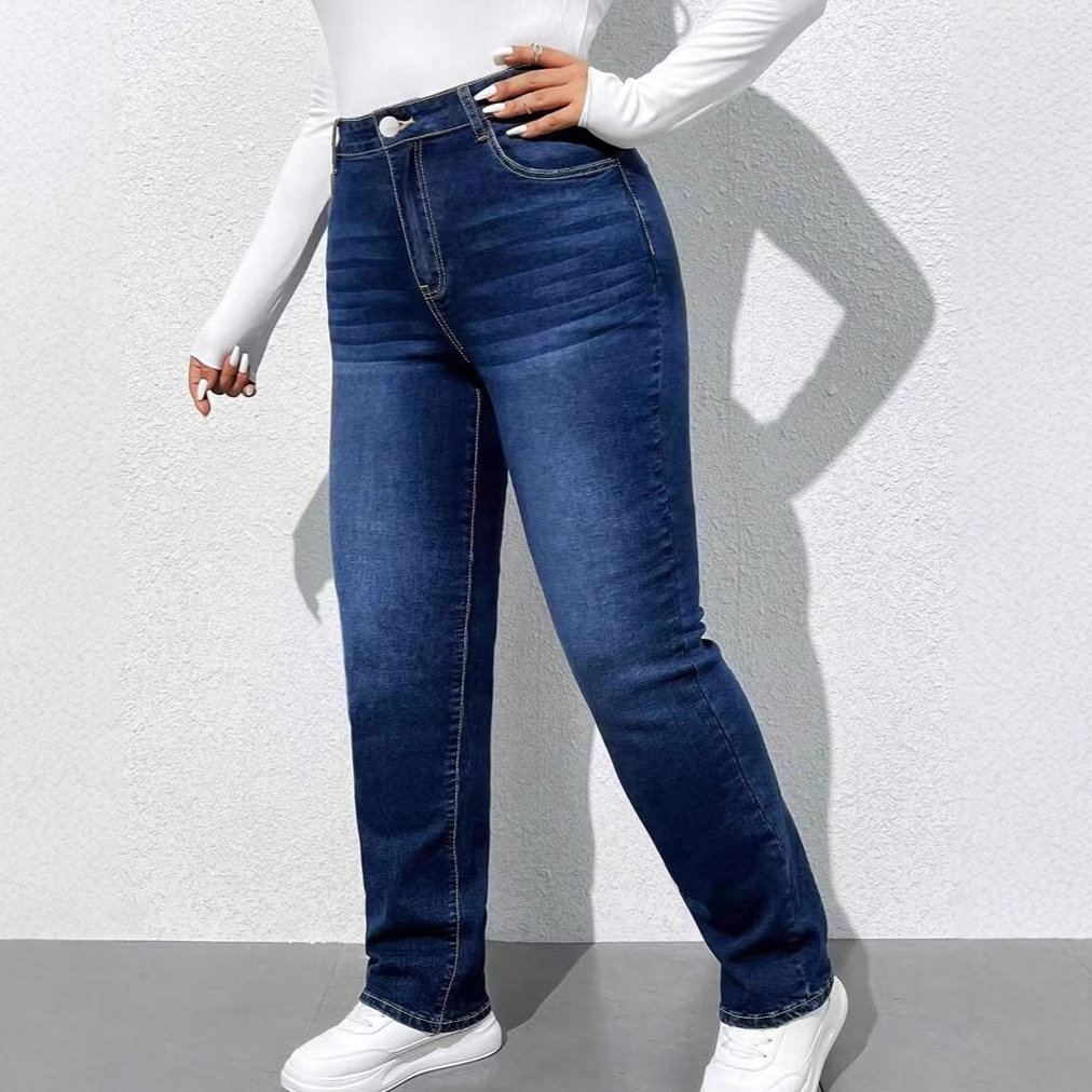 Women's Stretch Denim Straight-leg Pants