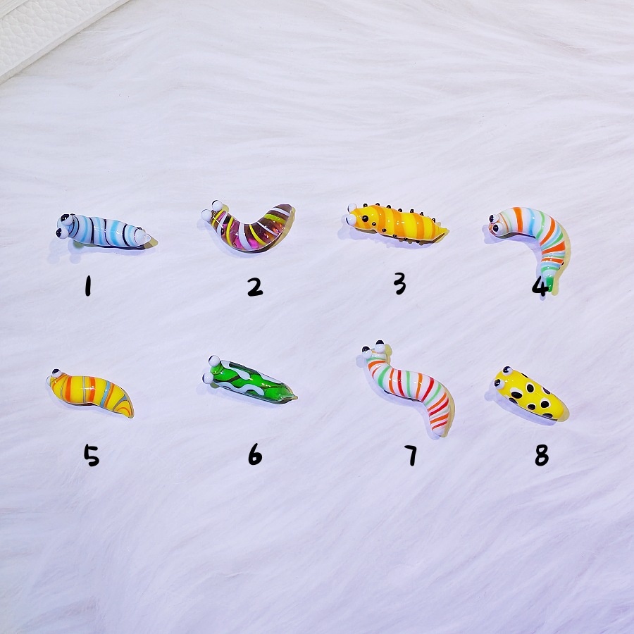 Mini colorful glass caterpillar and silkworm ornament glass