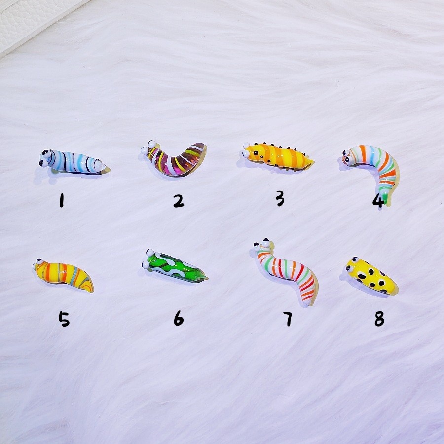 Mini colorful glass caterpillar and silkworm ornament glass