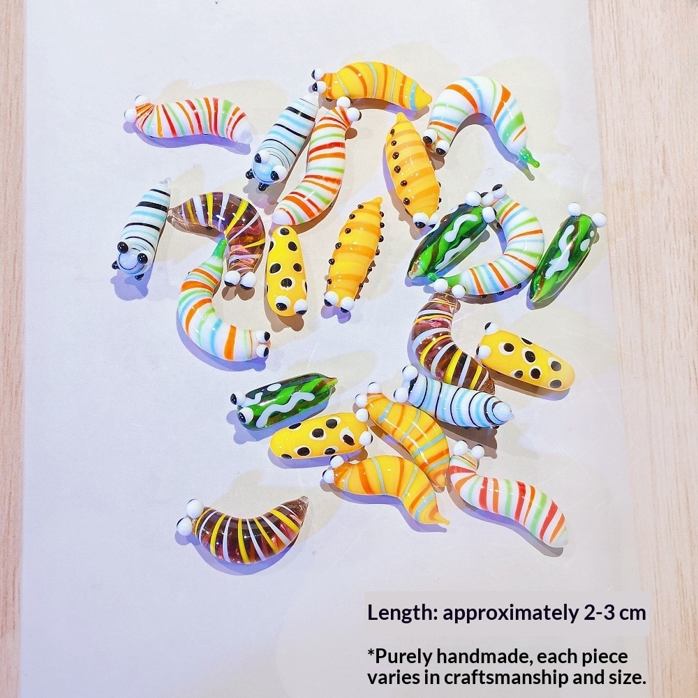 Mini colorful glass caterpillar and silkworm ornament glass