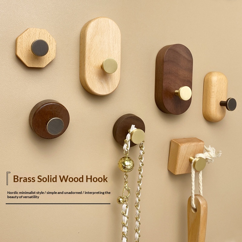 Nail-free Dual-use Solid Wood Wall Hook That Can Be Drilled Into The Wall