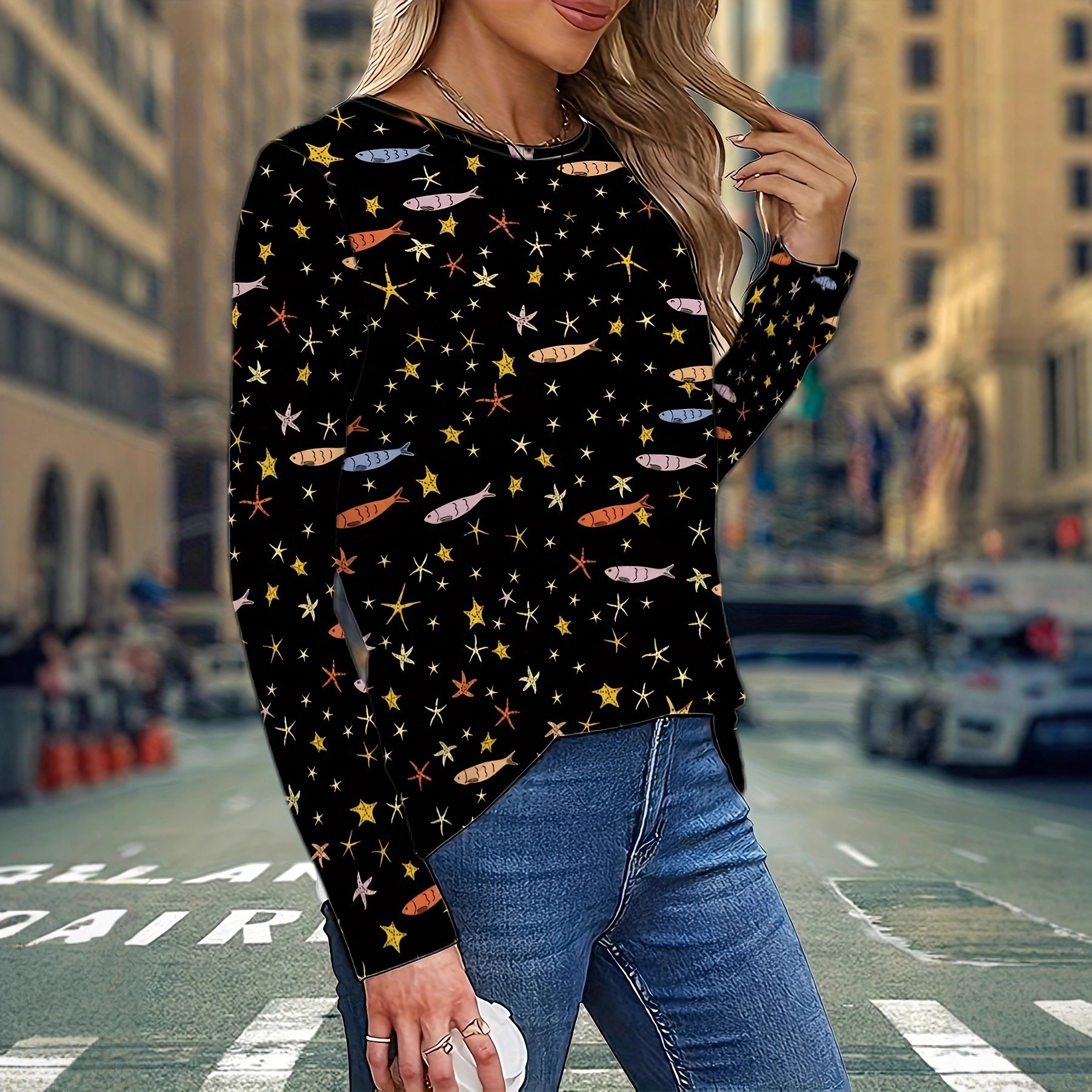 Spring Autumn Women's Patterned Printed Long Sleeve