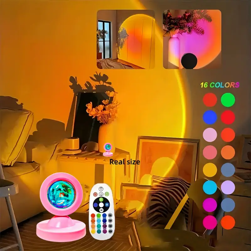 Sunset Lamp USB Floor-Standing Sunset Light Ambiance Lamp Rainbow Background Projection Decorative Dusk