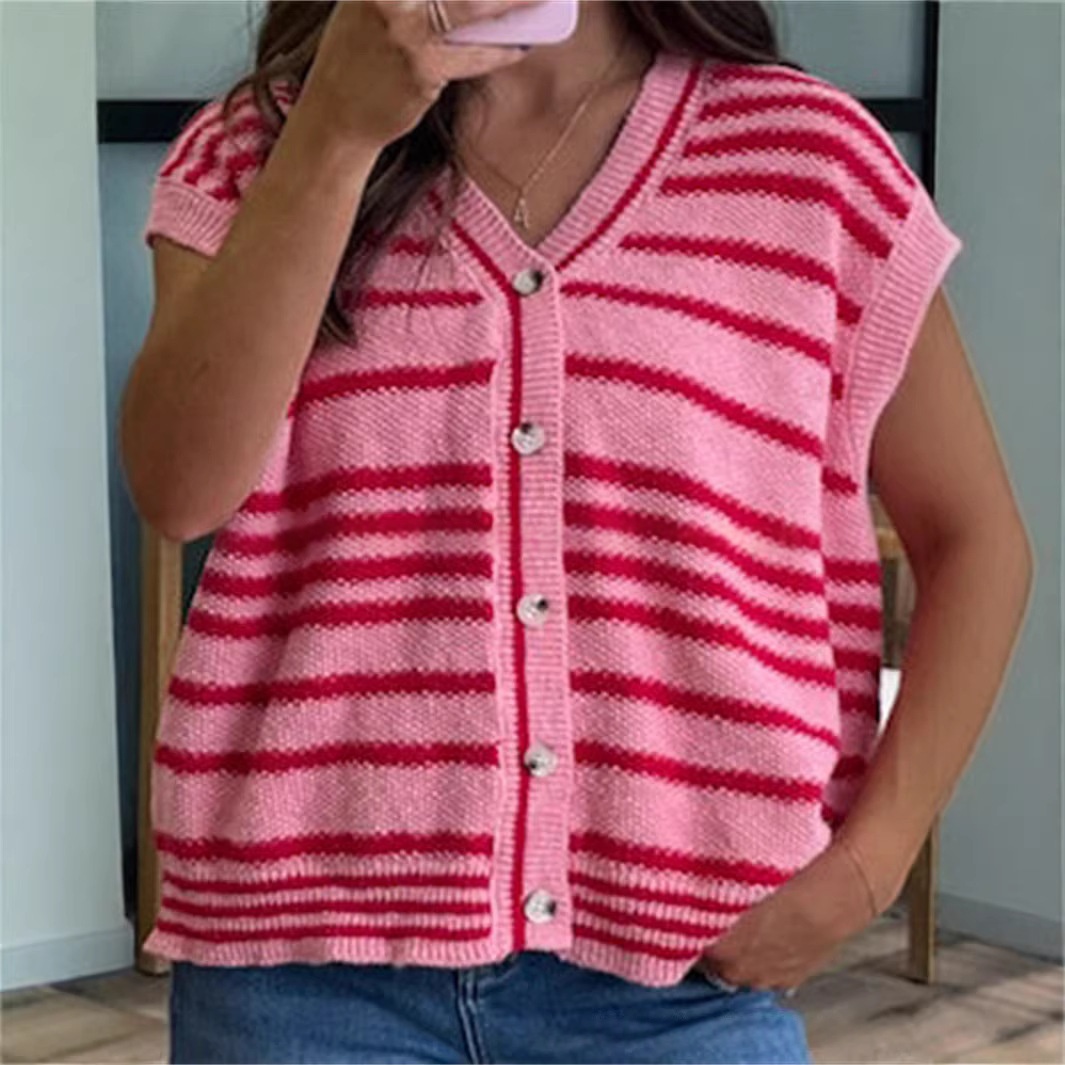 Knitted V-neck Outerwear Versatile Pullover Short-sleeve Cardigan