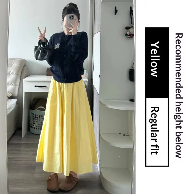 Yellow Womens High-waisted Figure-flattering Draping Skirt