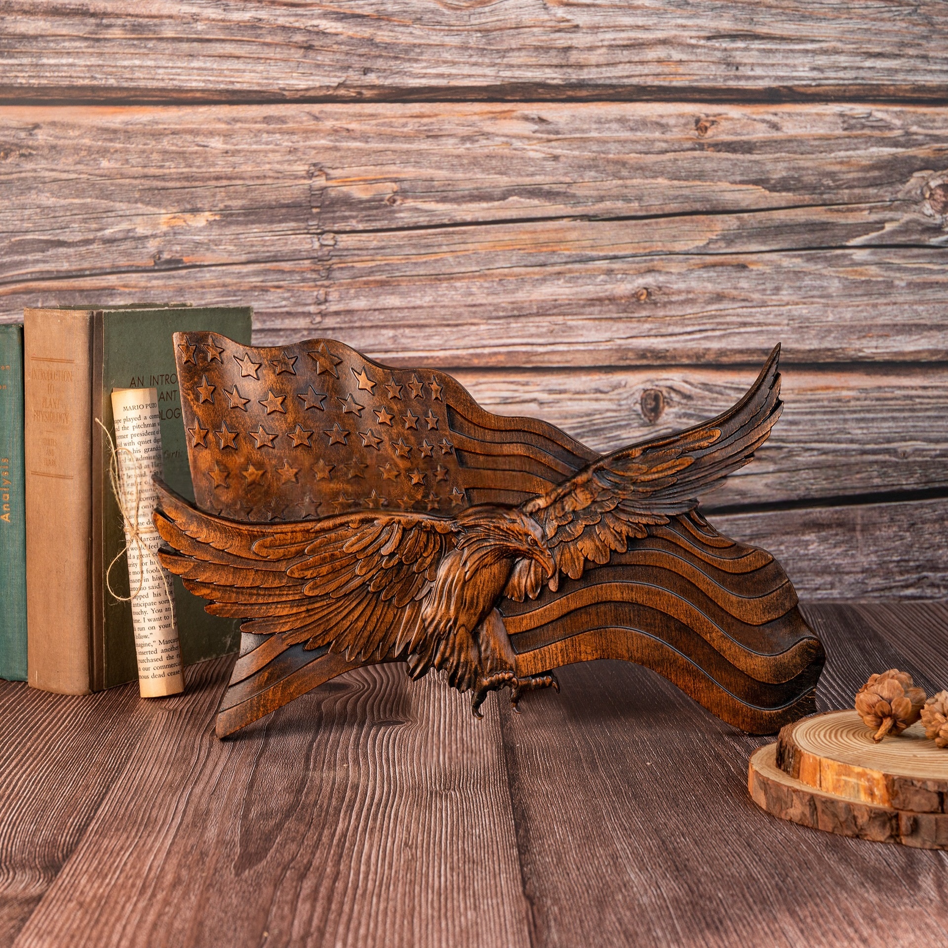 Retro National Flag Eagle Wood Carving Ornament