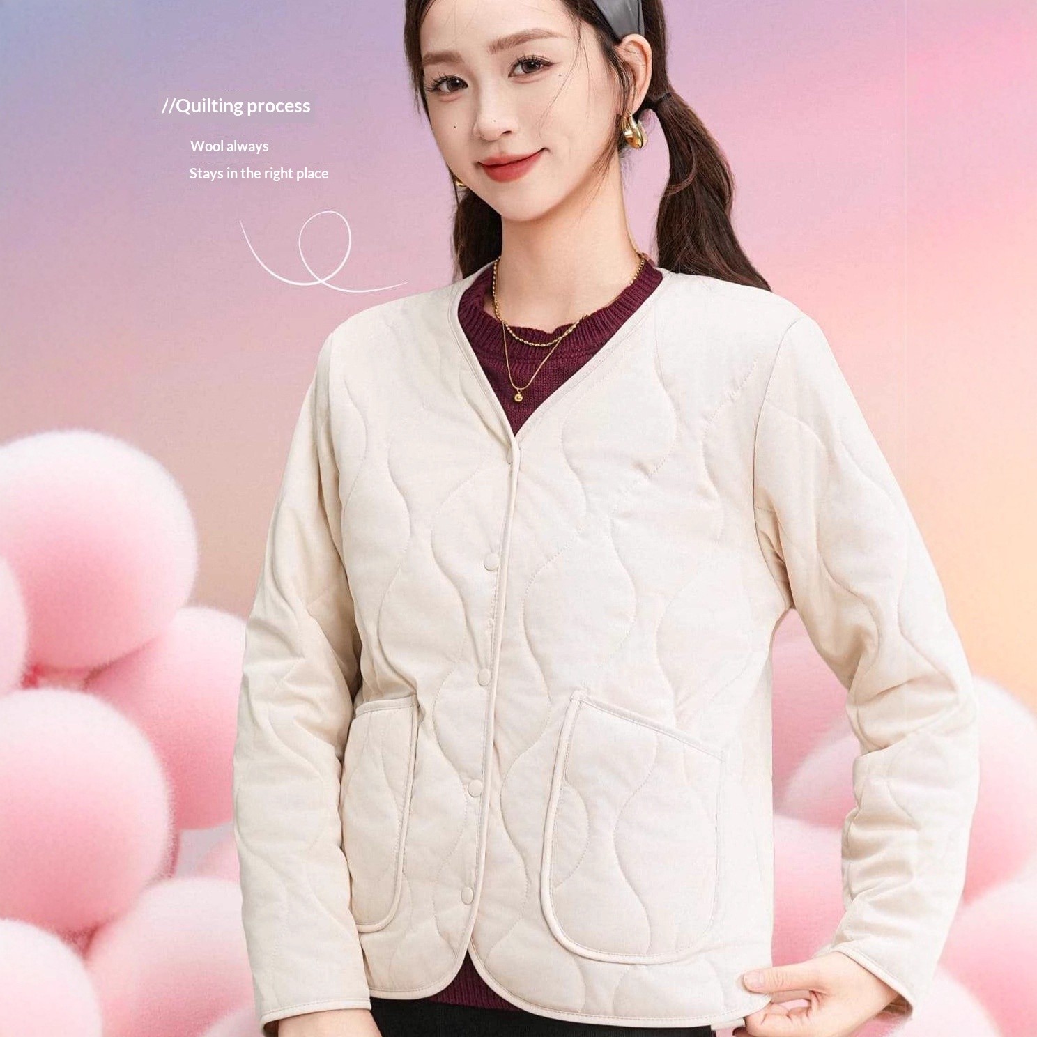 Women's Crew-neck Long-sleeve Thermal Cotton Jacket