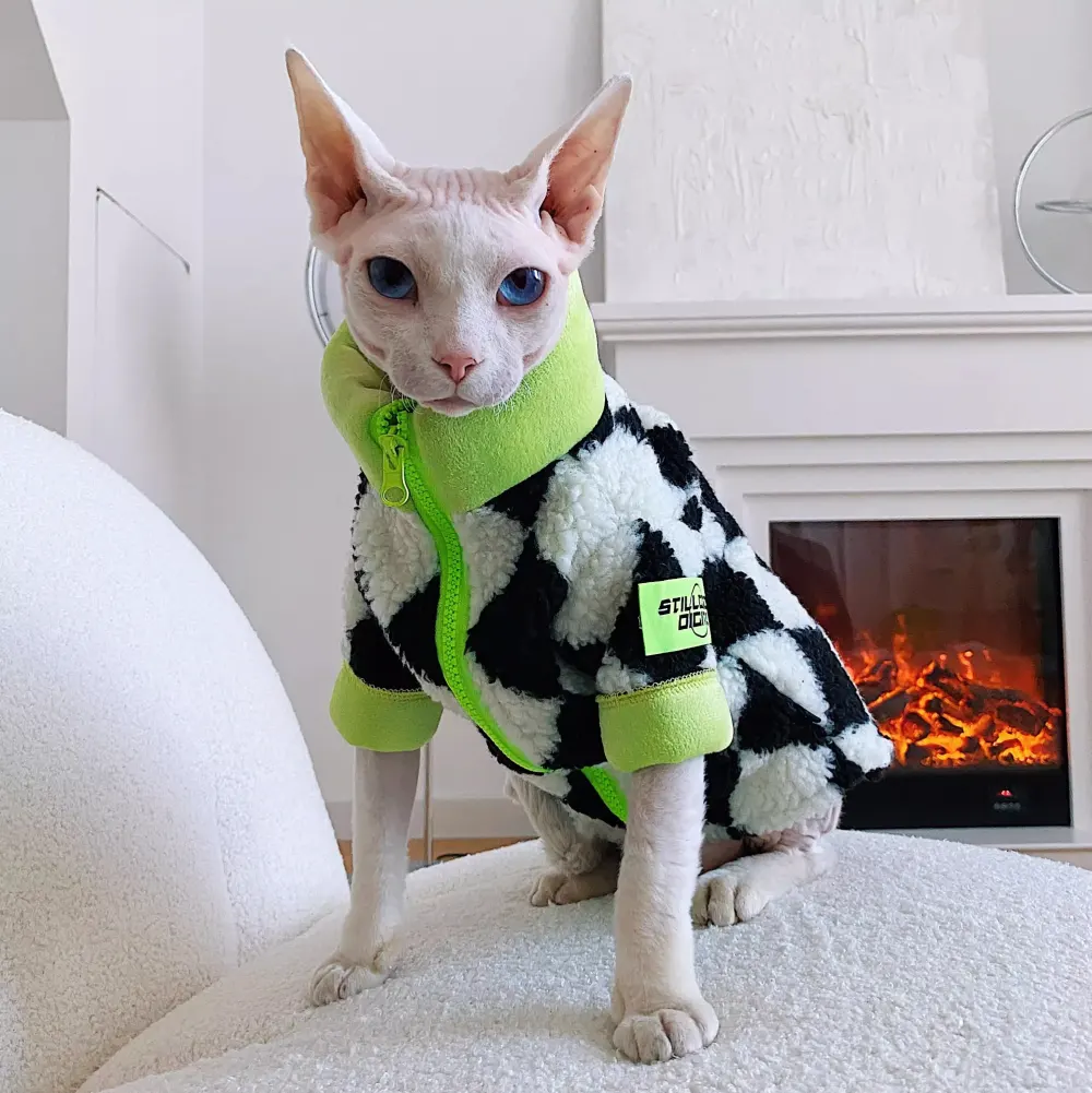 Hairless Cat Sphynx Devon Winter Warm Fleece-Lined Lambswool Ultra-Thick