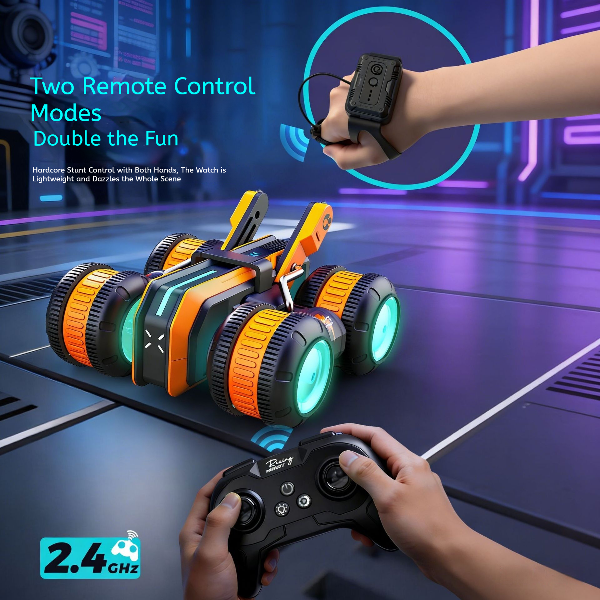 24G Remote-Controlled Rotating Gesture-Sensing Stunt Toy Car