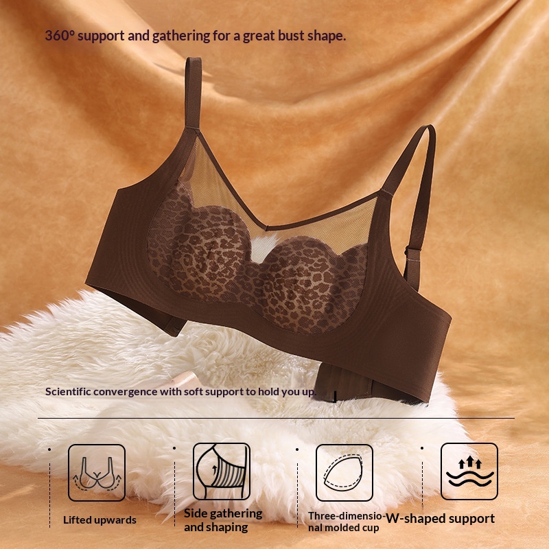 Pure Seduction Leopard Print Mesh Soft-Cushion Seamless Breathable Thin Cups Wireless Bra