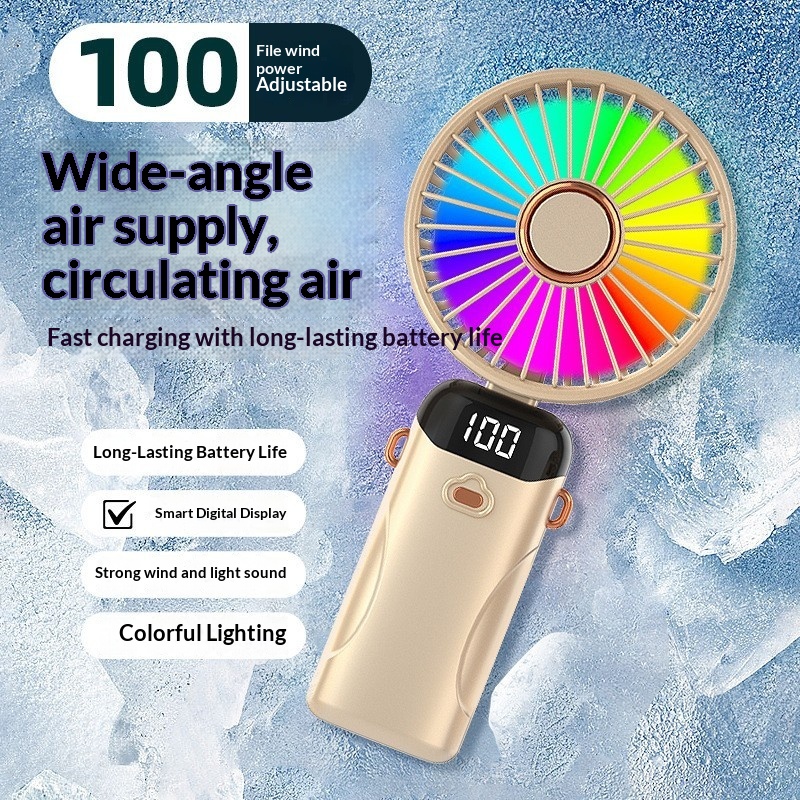 Seven-color Handheld Outdoor Mini Fan USB-charging Mini Portable Digital Display Folding Fan