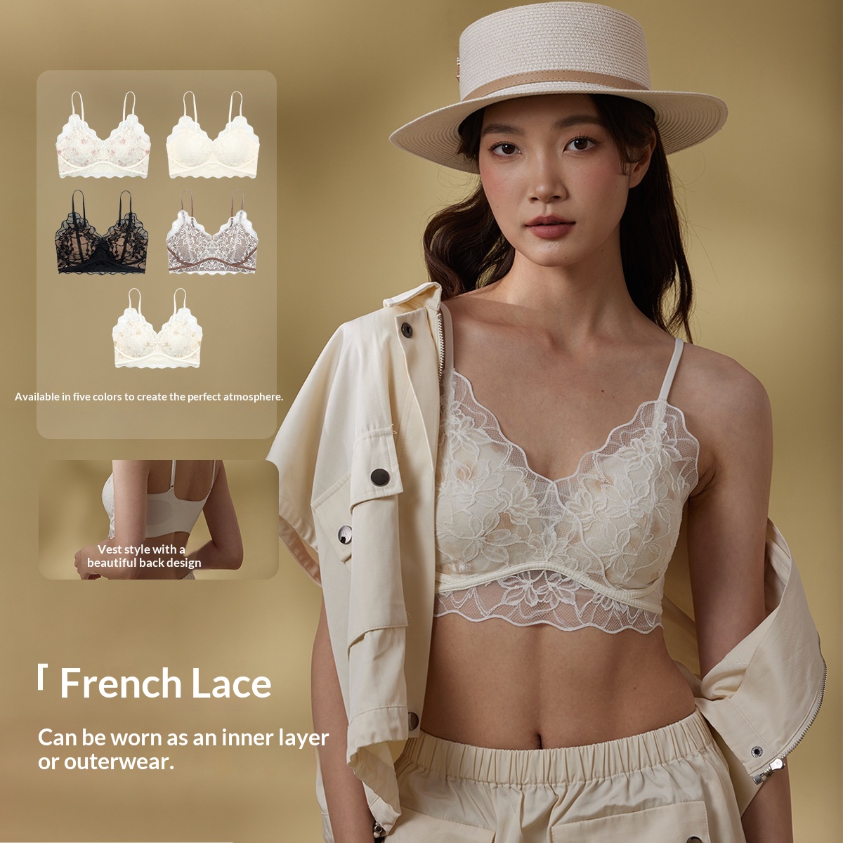 Lace Large U-Shaped Beautiful Back Sexy Underwear Push-Up Suspender Camisole Bra