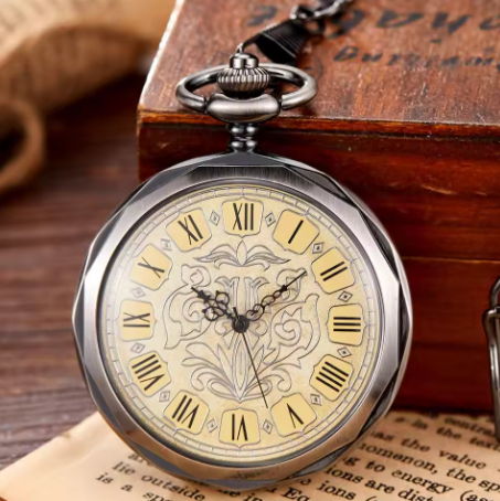 Retro Transparent Glass Open-face Mechanical Pocket Watch