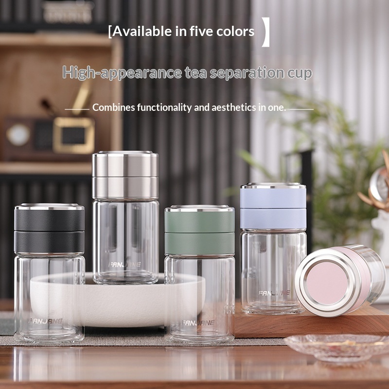 Portable Filtered Tea Water Separator Double-Layer Glass Cup