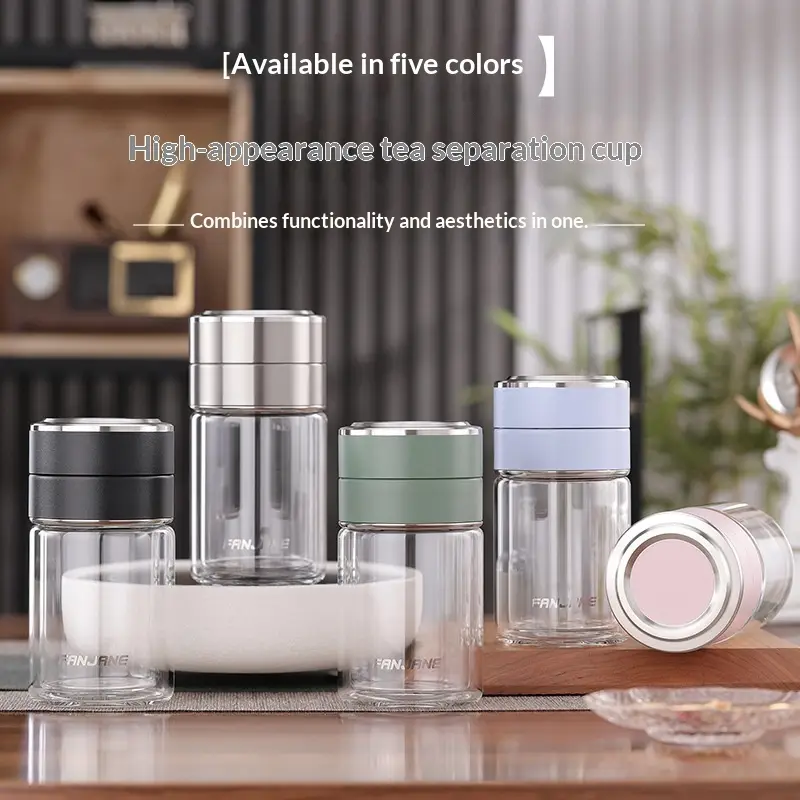 Portable Filtered Tea Water Separator Double-Layer Glass Cup