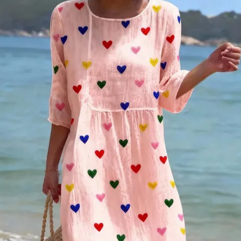 Women's Loose Round Neck Fashion Premium Long Sleeve Printed Dress