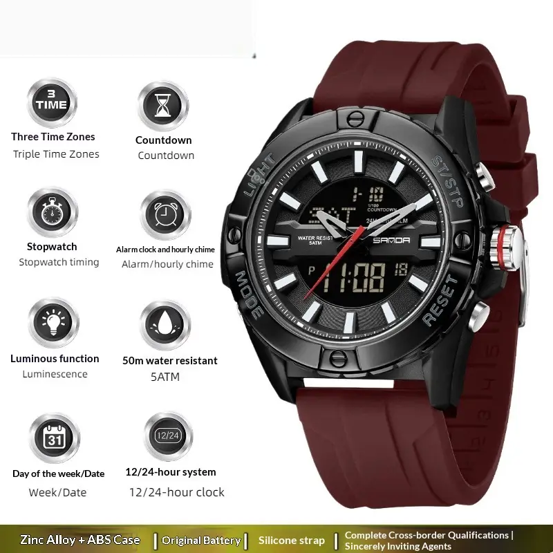 Trendy, Minimalist, Multi-functional Three-time-zone Calendar Watch