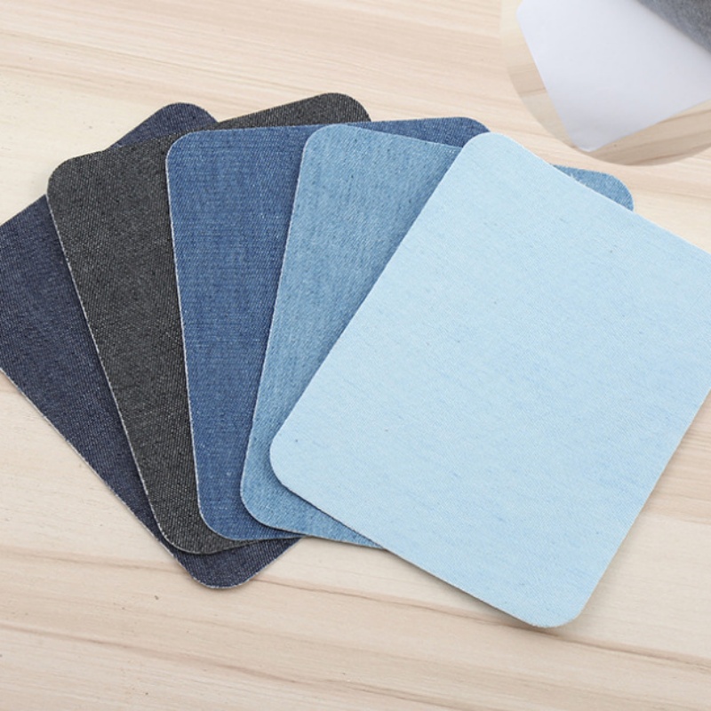 Denim Fabric Piece Rectangular Oval-shaped With Adhesive Backing