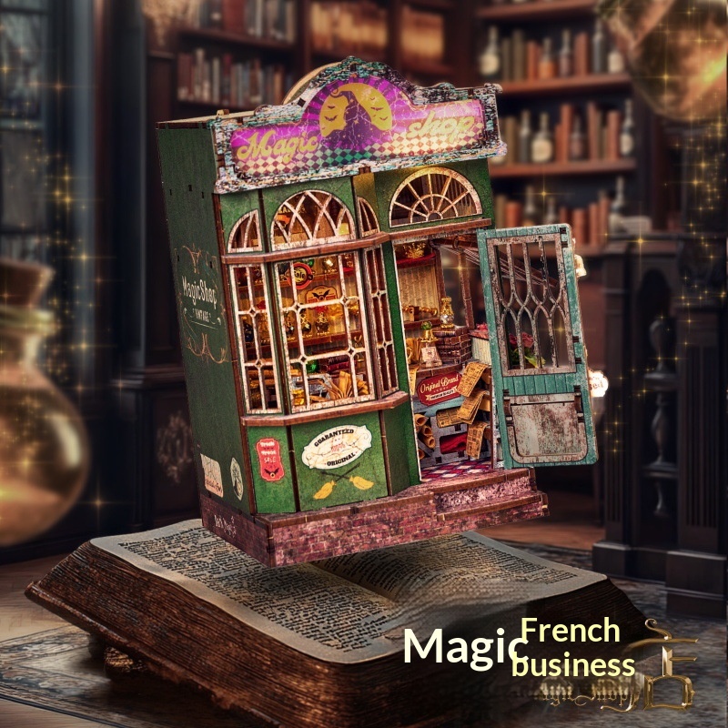 Cabin Magic Shop Handmade Assembly Bookend Model Building Toy Gift For Boys And Girls