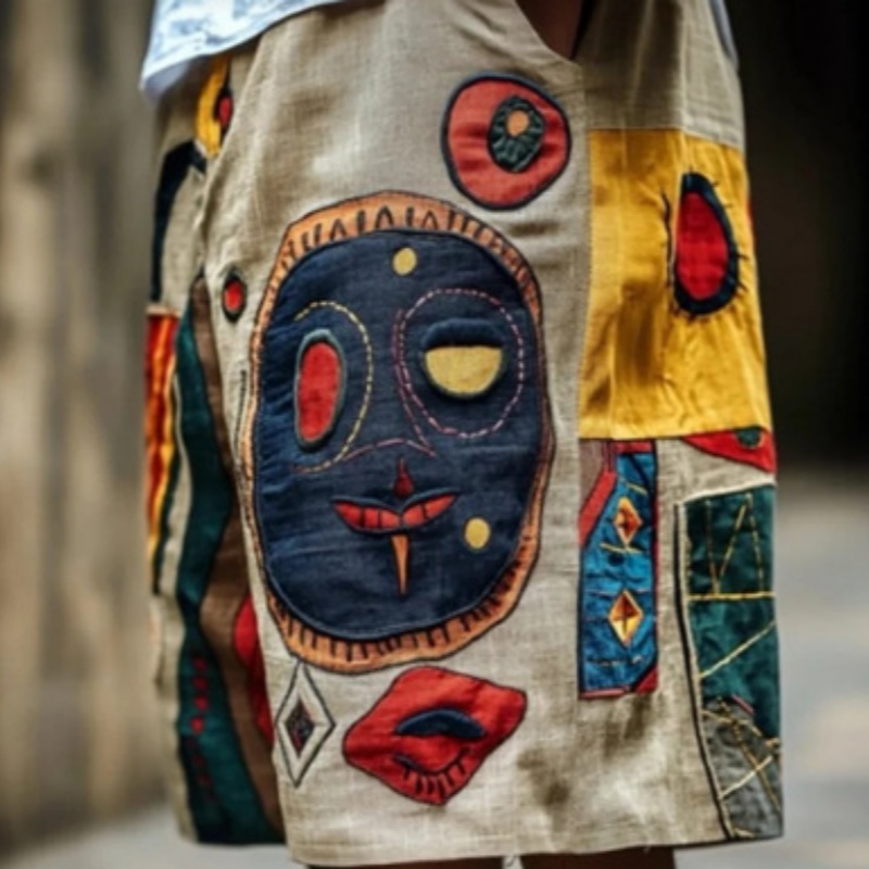 Retro Tribal Mask Geometric Art Men's Casual Shorts