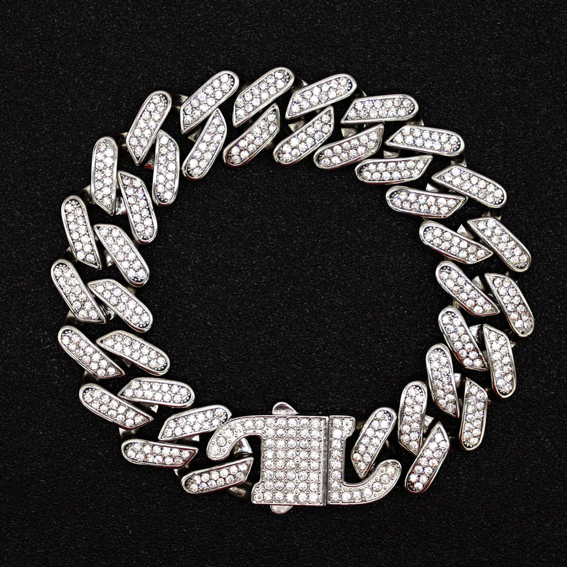 European And American Hip-hop Full Diamond Cuban Chain Titanium Steel Necklace