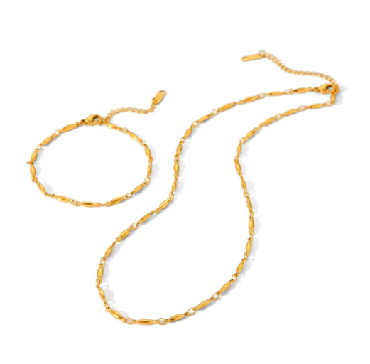 Gold-Plated Steel Necklace and Bracelet Set, picture 2 of 4