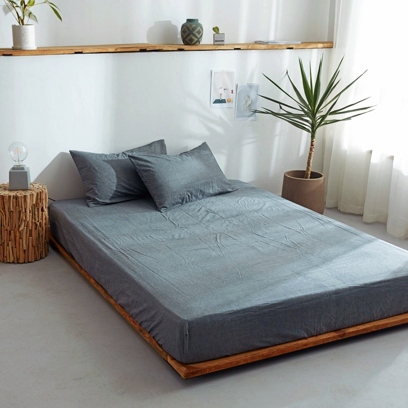 Cotton Yarn-Dyed Washed Cotton Fitted Sheet Mattress Protector