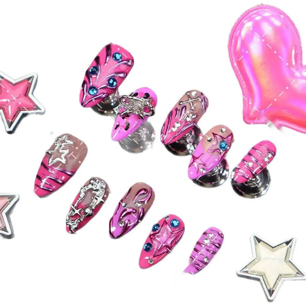 Metallic Diamond-embellished Sweet Yet Edgy Nail Tips That Make Your Skin Look Whiter