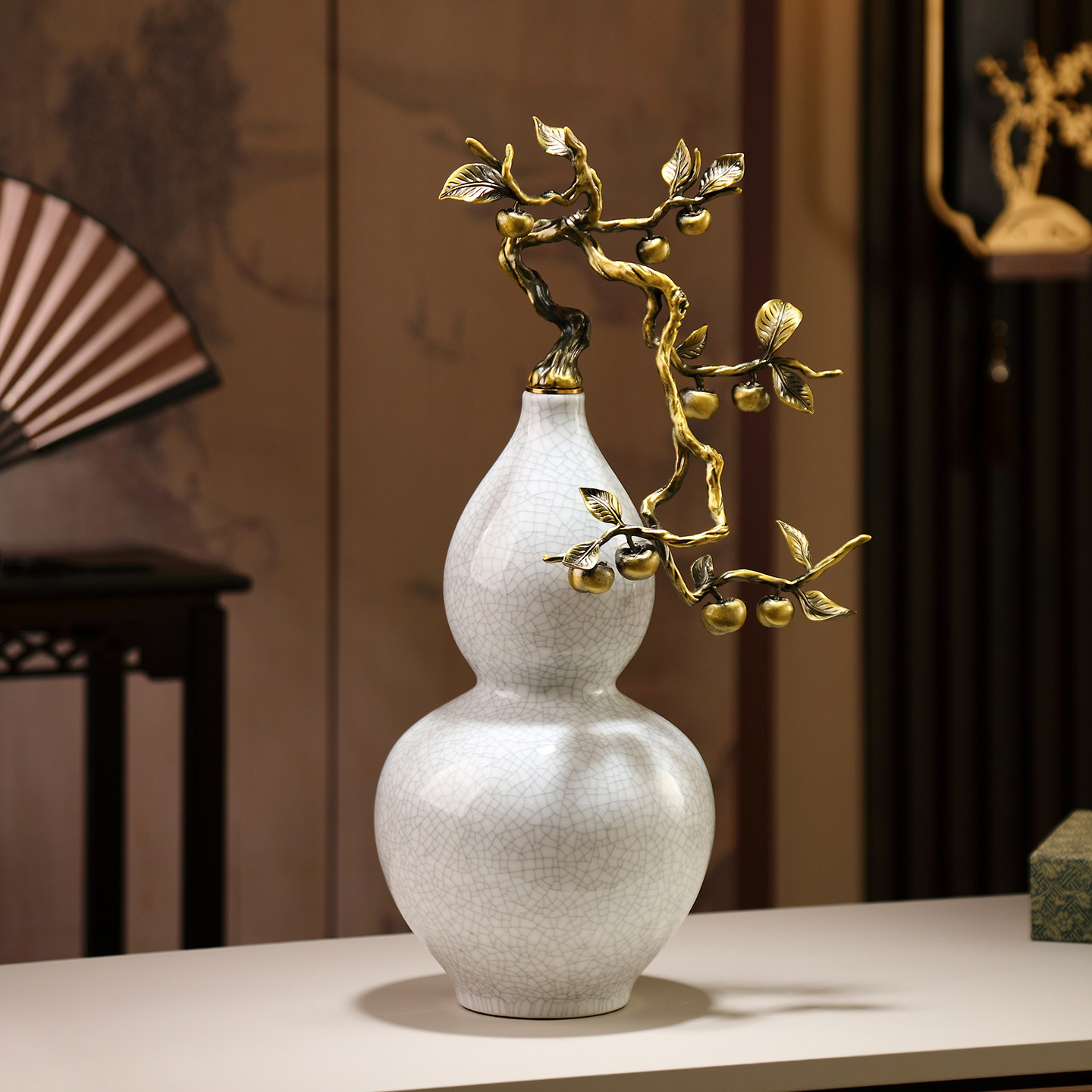 Chinese-style Ceramic Gourd Ornament With A High-end Feel For The Living Room