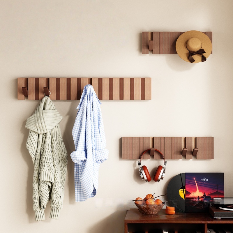 Punch-Free Solid Wood Hook Piano Key Coat Rack