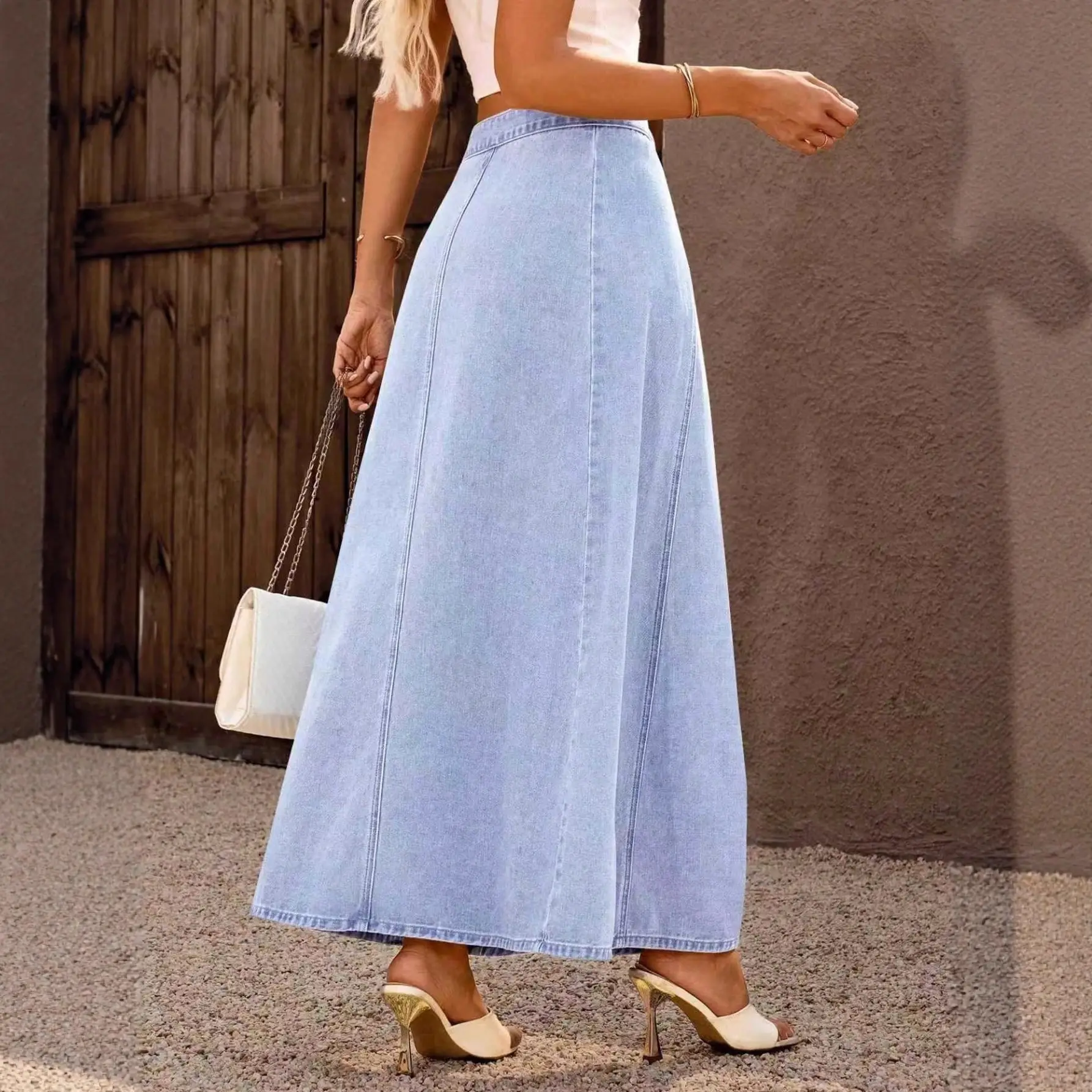 Denim Mid-length High-waisted Skirt Womens Summer