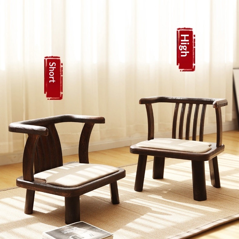 Solid Wood Low-back Chair With A Japanese-style Tatami Seat Cushion Perfect For Bay Windows And Balcony Relaxation - Image 1