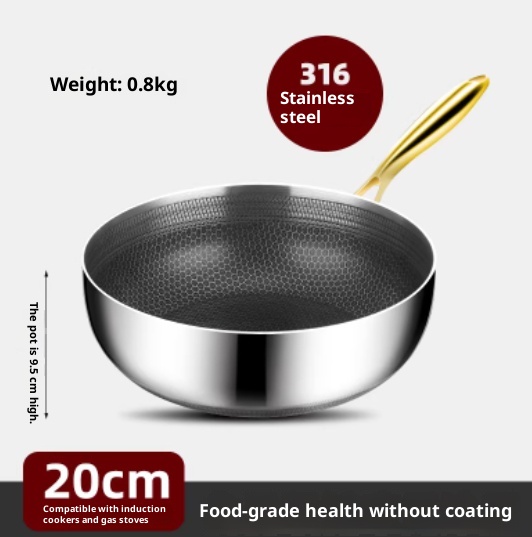 Stainless Steel Double-Sided Honeycomb Fry Pan Non-Stick Coating-Free For Home Use