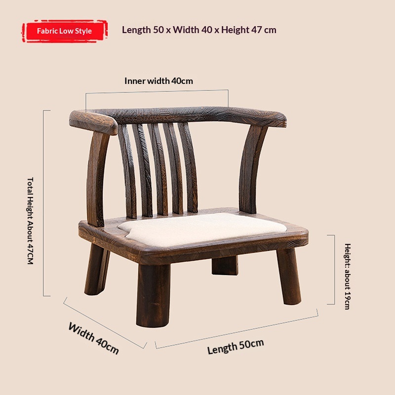 Solid Wood Low-back Chair With A Japanese-style Tatami Seat Cushion Perfect For Bay Windows And Balcony Relaxation