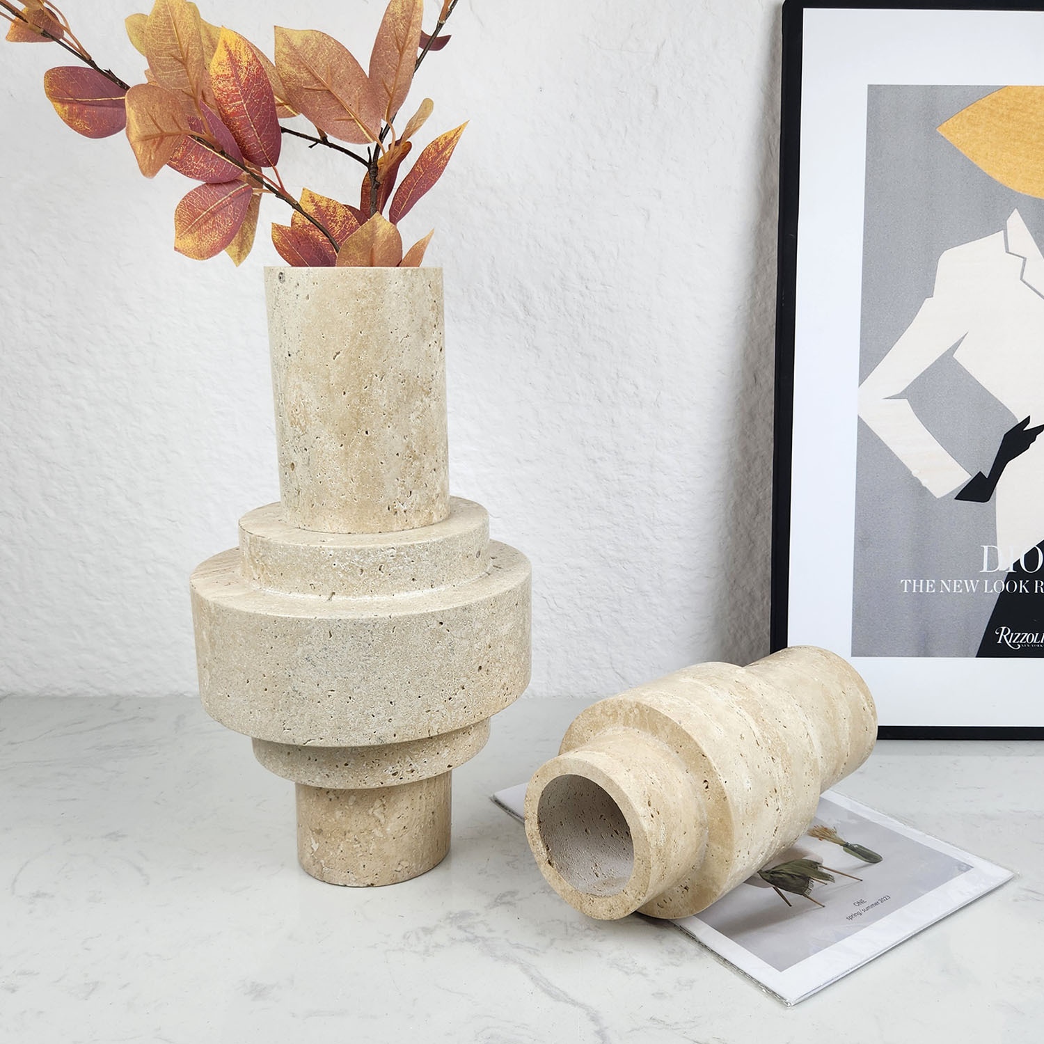 Modern Minimalist Creative Yellow Cave Stone Vase Flower Arrangement Piece