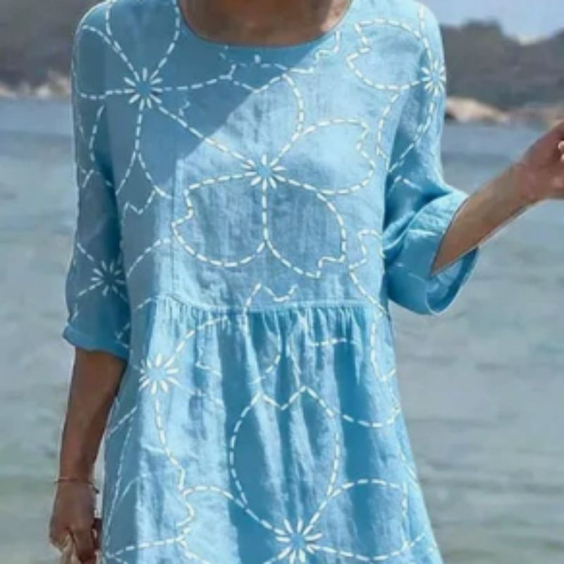 Women's Loose Round Neck Fashion Premium Long Sleeve Printed Dress