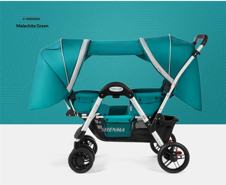 Poussette pliante inclinable pour deux personnes face à face avec absorption des – Image 8